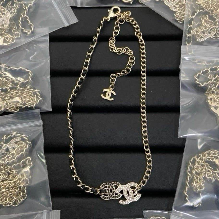 Black and White Diamond Double C Necklace