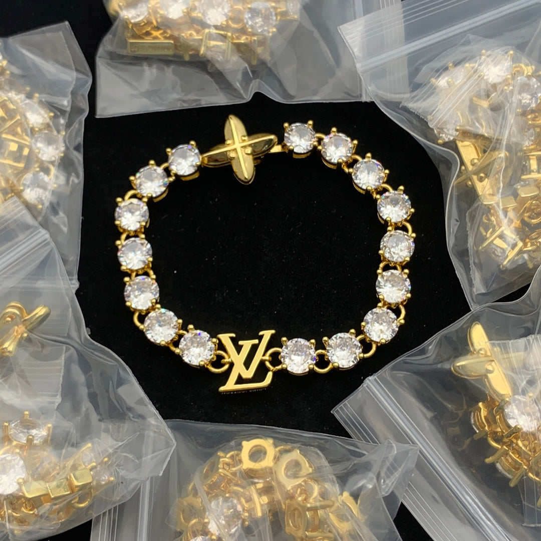 Sparkling Rhinestone Chain Gold Bracelet