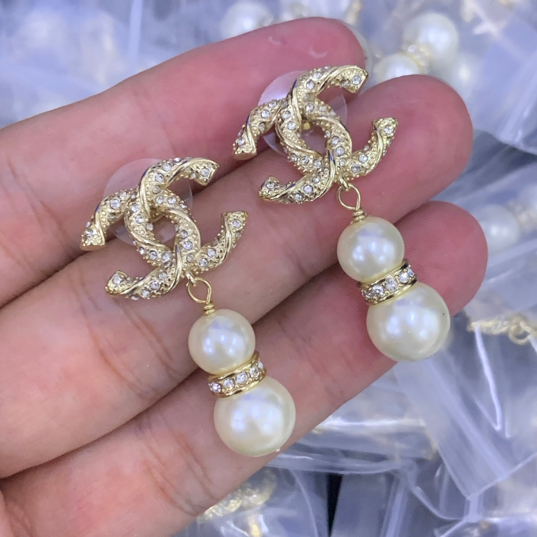 luxury gold beads diamond earrings