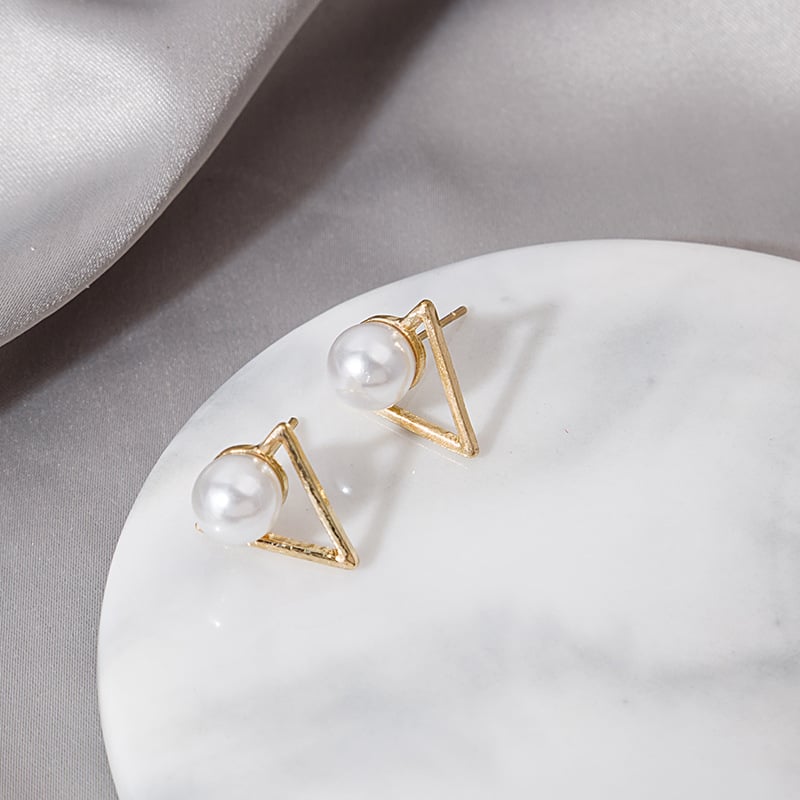 Triangle Pearl Earrings