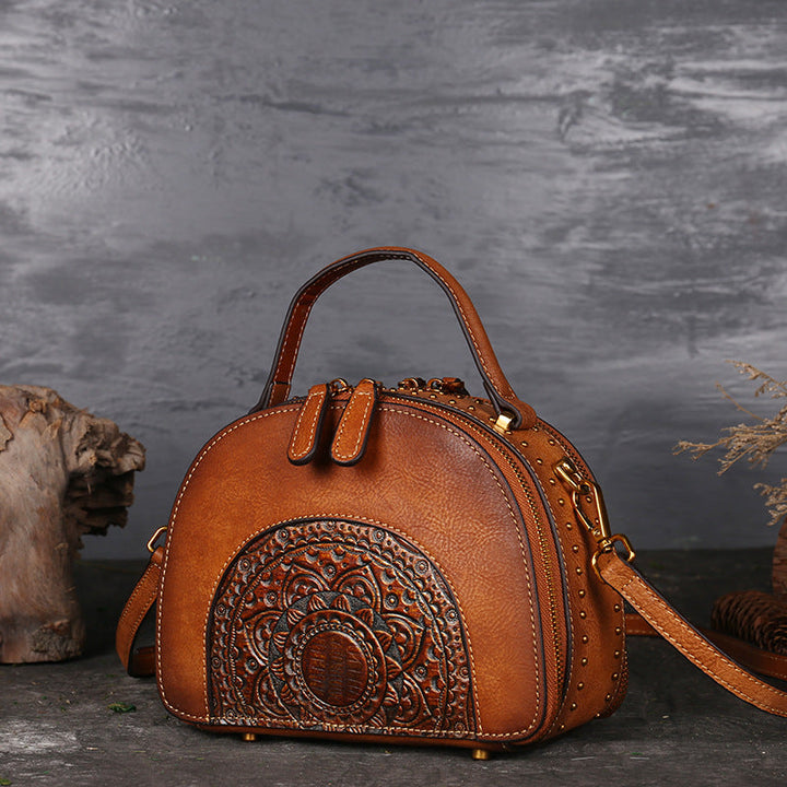 Retro Cowhide Ethnic Style Layered Shoulder Messenger Bag