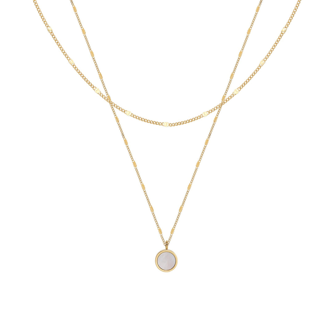Double White Shell Round Geometric Clavicle Chain