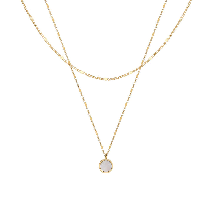 Double White Shell Round Geometric Clavicle Chain