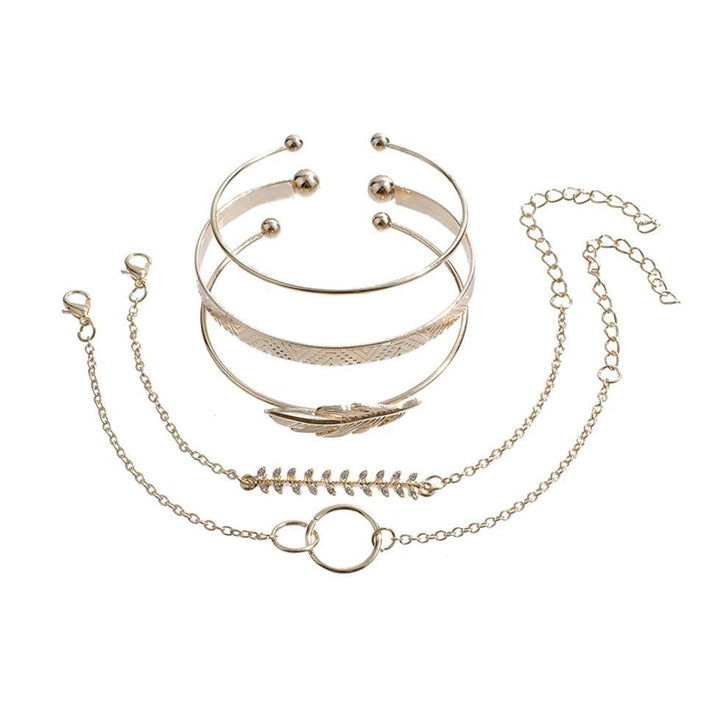 Leaf Double Ring Bangle Bracelet Combination 5-piece Set