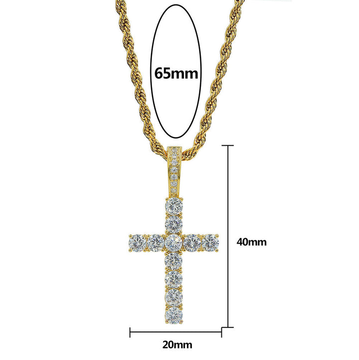 Micro Paved Zircon Hip Hop Anka Key Cross Hip Hop Pendant Necklace