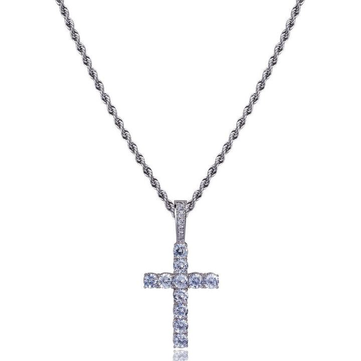 Micro Paved Zircon Hip Hop Anka Key Cross Hip Hop Pendant Necklace