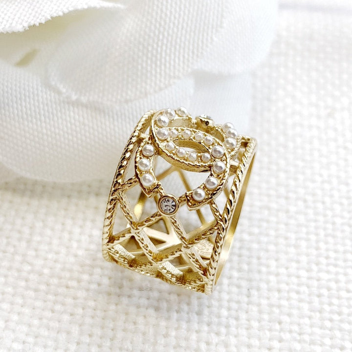 Fashion Double C Pearl Ring