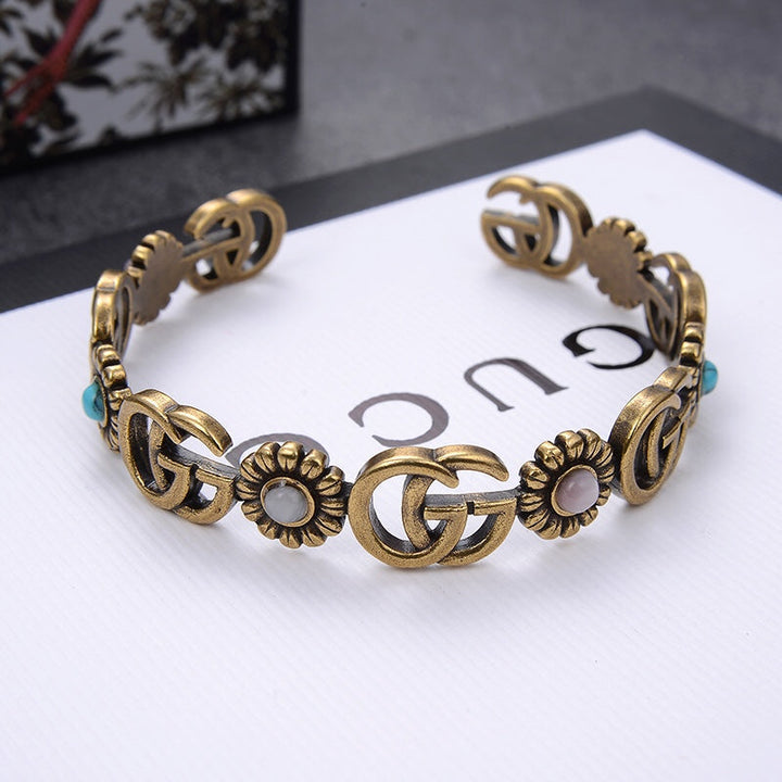 Classic Double G Sunflower Lion Head Charm Bracelet