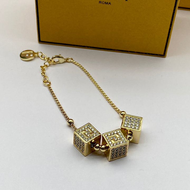 Classic double F square rhinestone bracelet