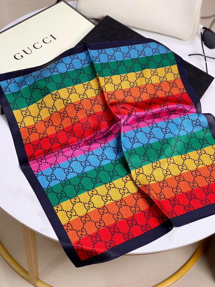 Silk scarf with colorful double G letter pattern