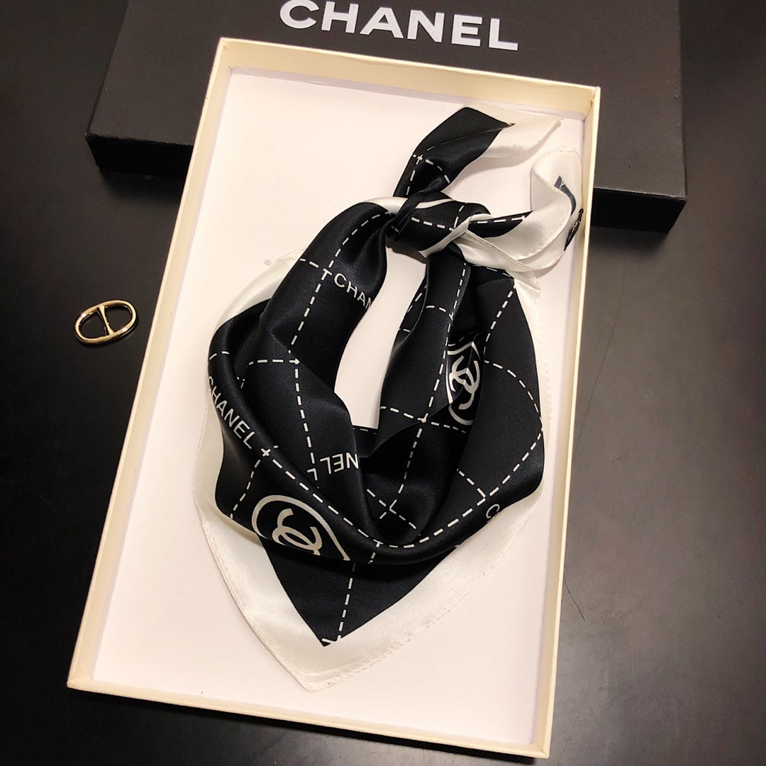 Double CCsquare striped silk scarf