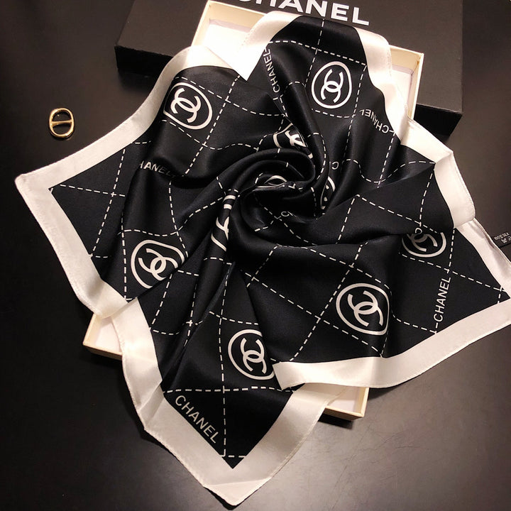 Double CCsquare striped silk scarf