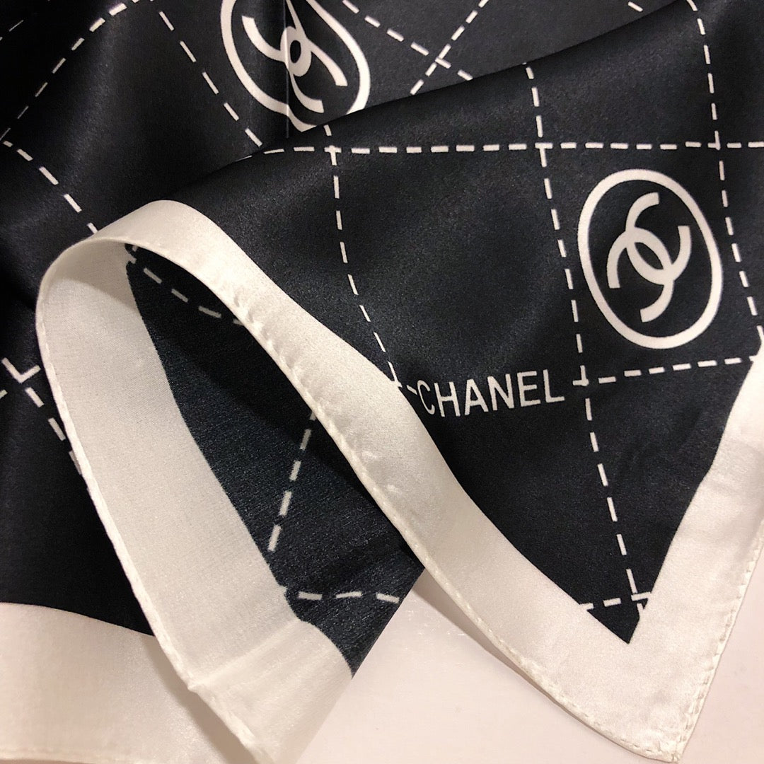 Double CCsquare striped silk scarf