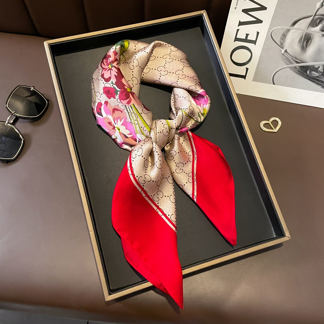 Fashion double G camellia pattern silk scarf