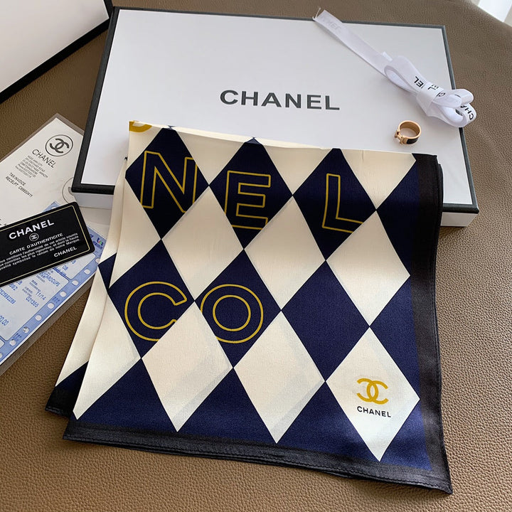 Classic CC letter diamond pattern silk scarf