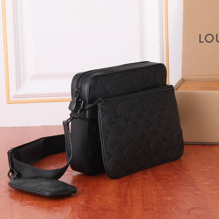Two Color Classic Print Messenger Bag