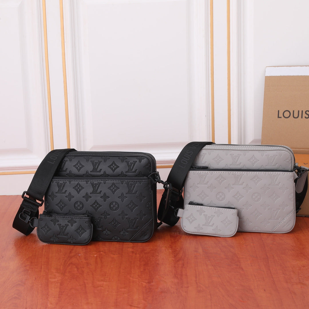 Two Color Classic Print Messenger Bag