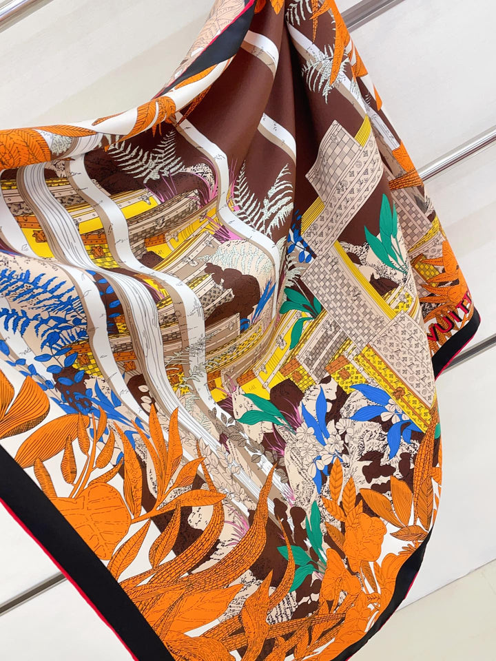 Fashionable four-leaf clover printed silk scarf