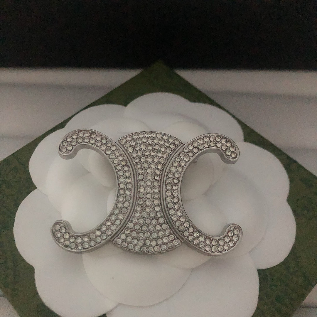 Exclusive Logo Rhinestone Brooch