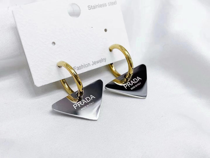 Delicate inverted triangle round titanium earrings