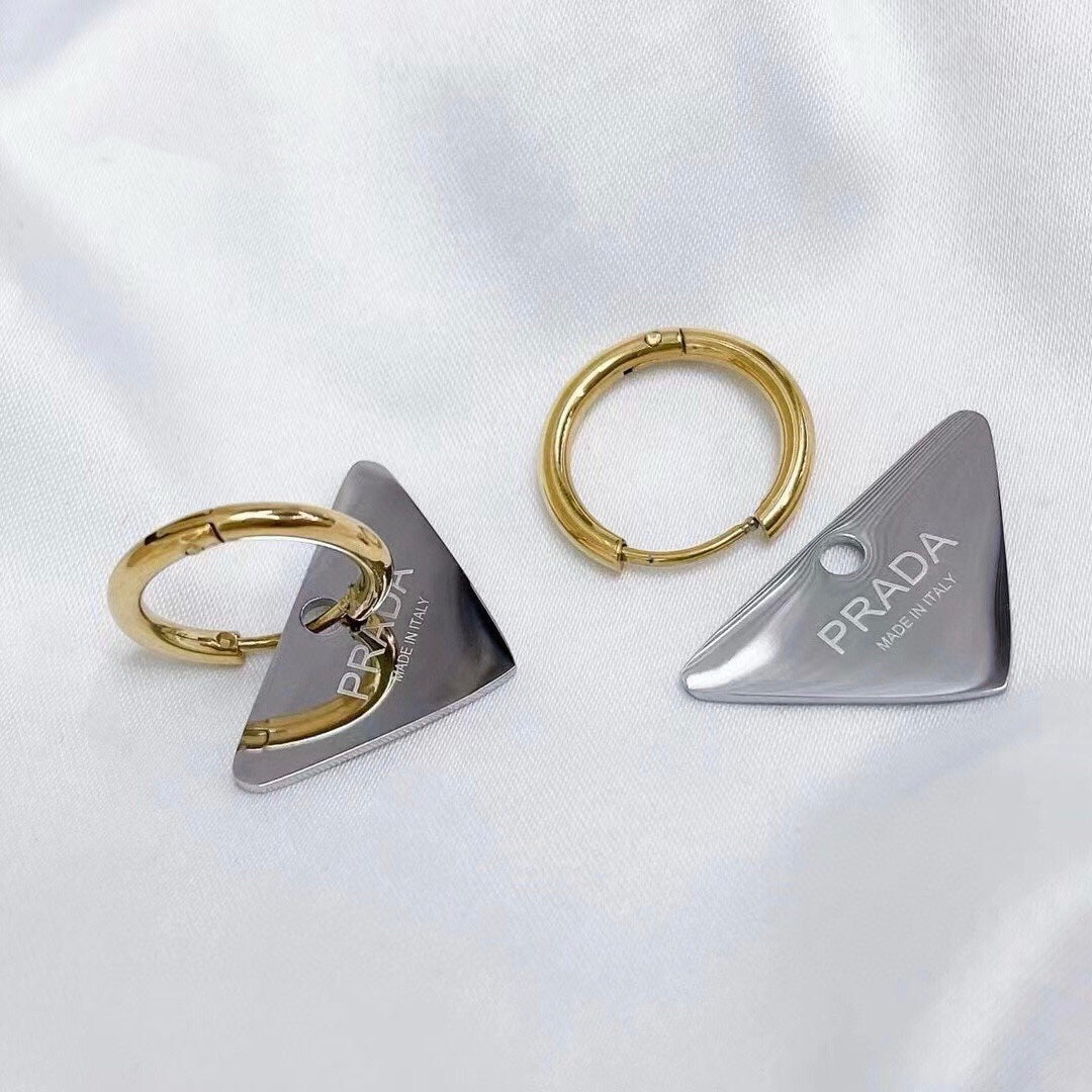 Delicate inverted triangle round titanium earrings