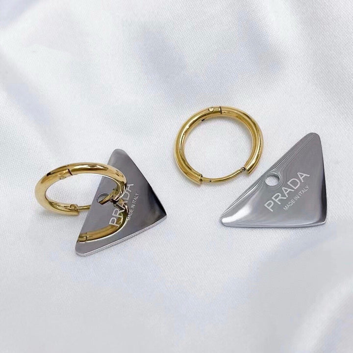 Delicate inverted triangle round titanium earrings