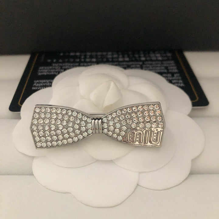 Rhinestone Studded Bow Brooch