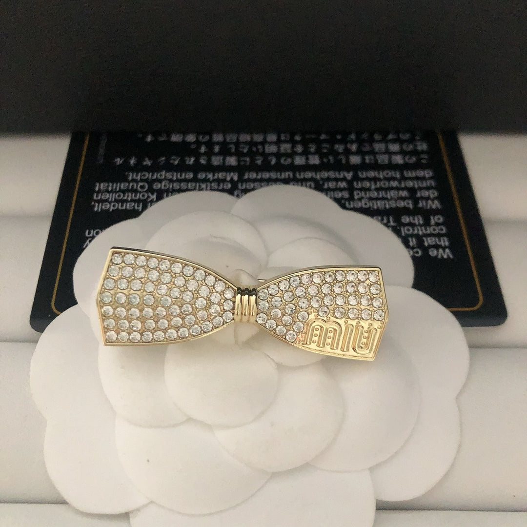 Rhinestone Studded Bow Brooch