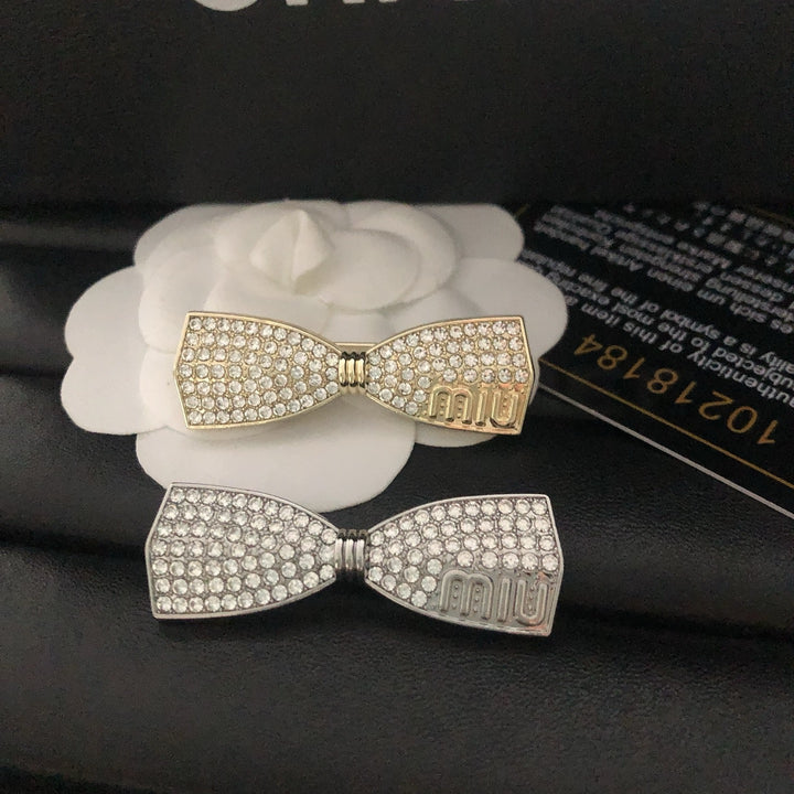 Rhinestone Studded Bow Brooch