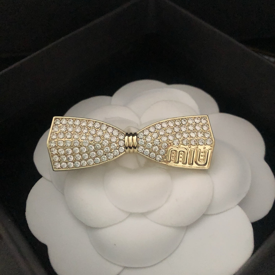 Rhinestone Studded Bow Brooch