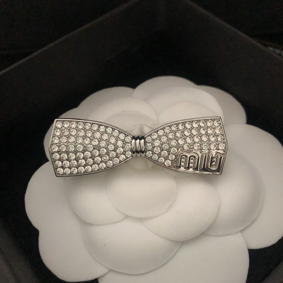 Rhinestone Studded Bow Brooch