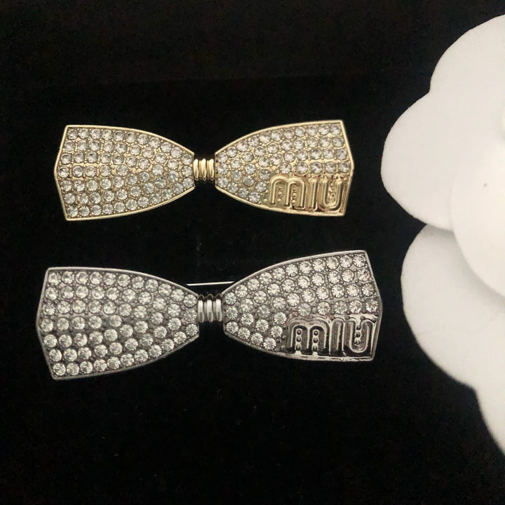 Rhinestone Studded Bow Brooch