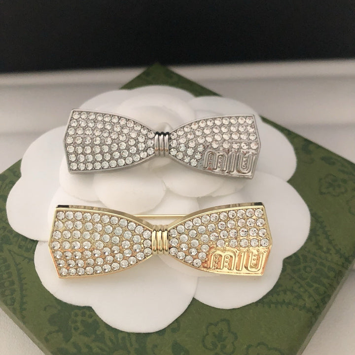 Rhinestone Studded Bow Brooch