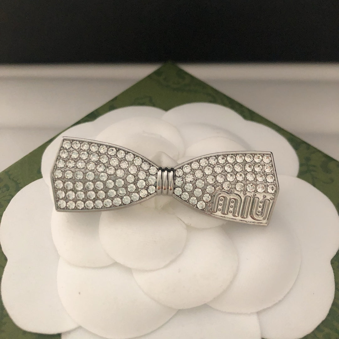 Rhinestone Studded Bow Brooch
