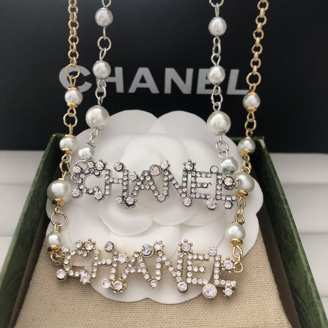 Pearl & Rhinestone Link Necklace