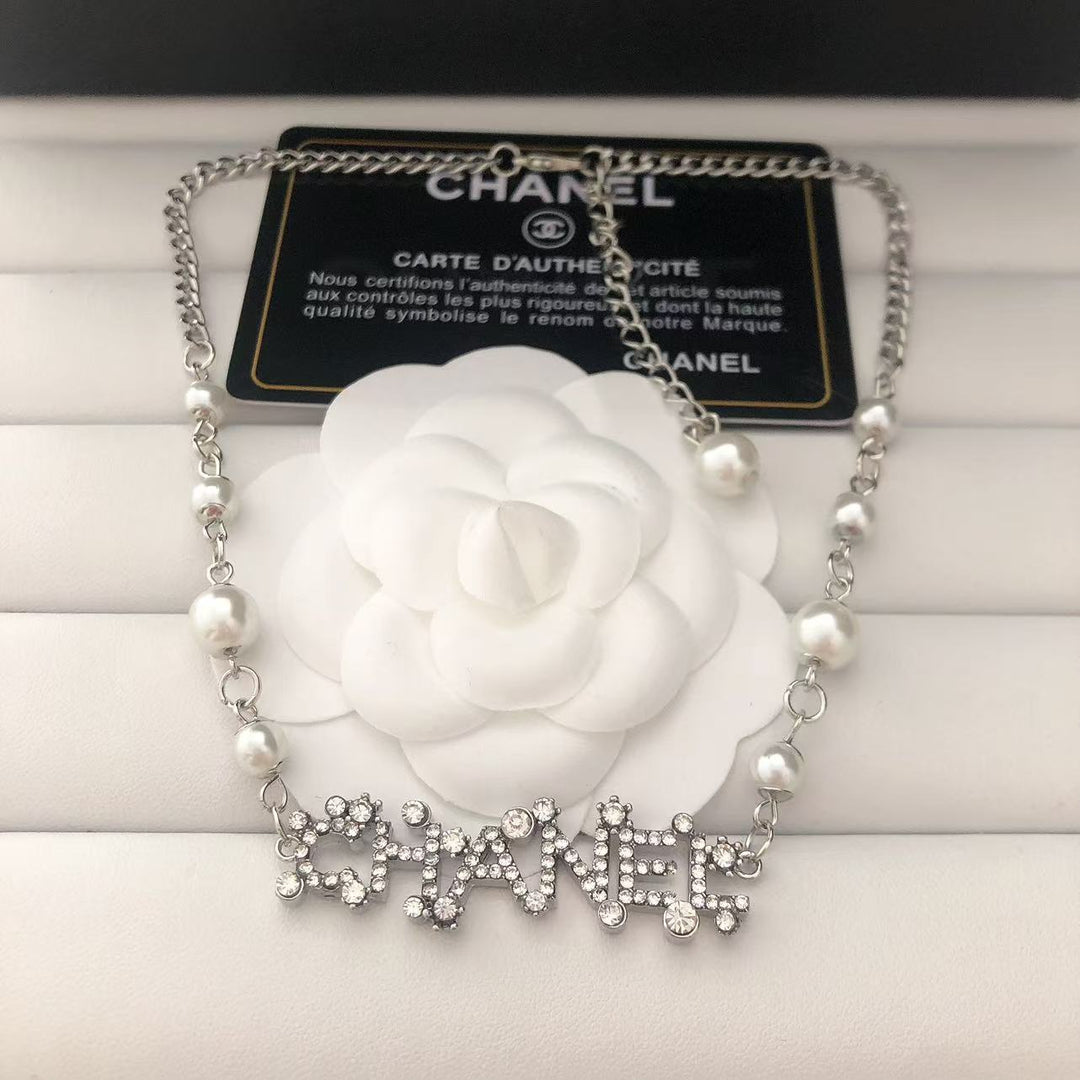Pearl & Rhinestone Link Necklace