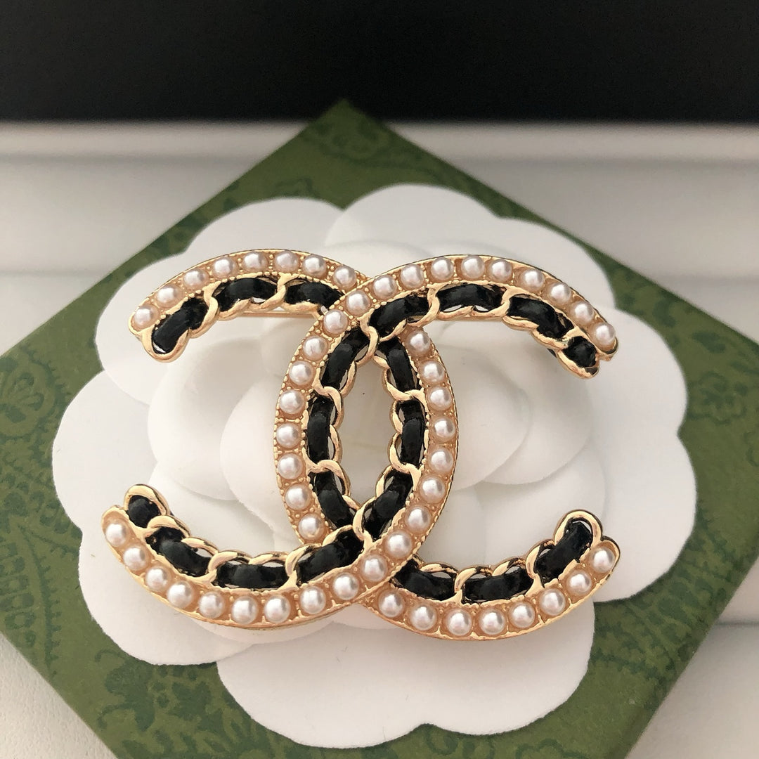 Pearl - Adorned Double C Brooch