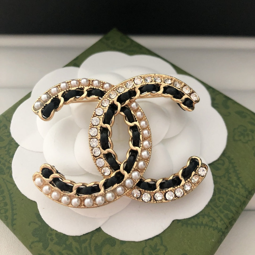 Pearl - Adorned Double C Brooch