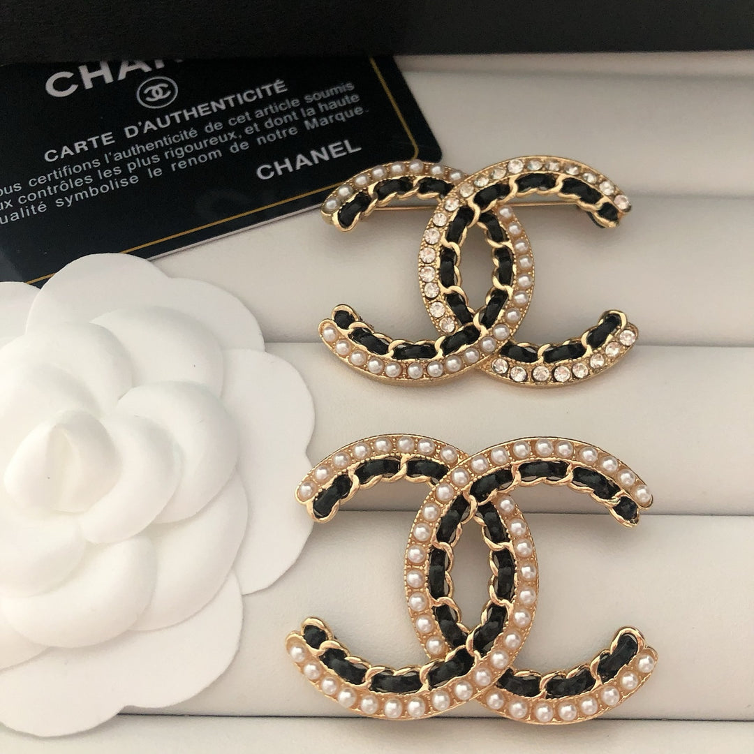 Pearl - Adorned Double C Brooch