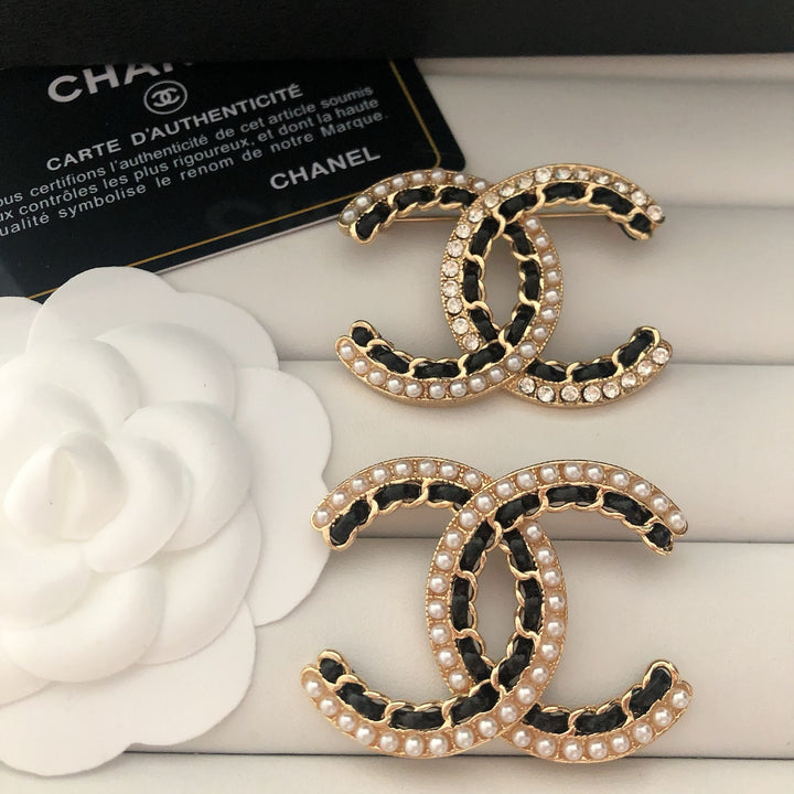 Pearl - Adorned Double C Brooch