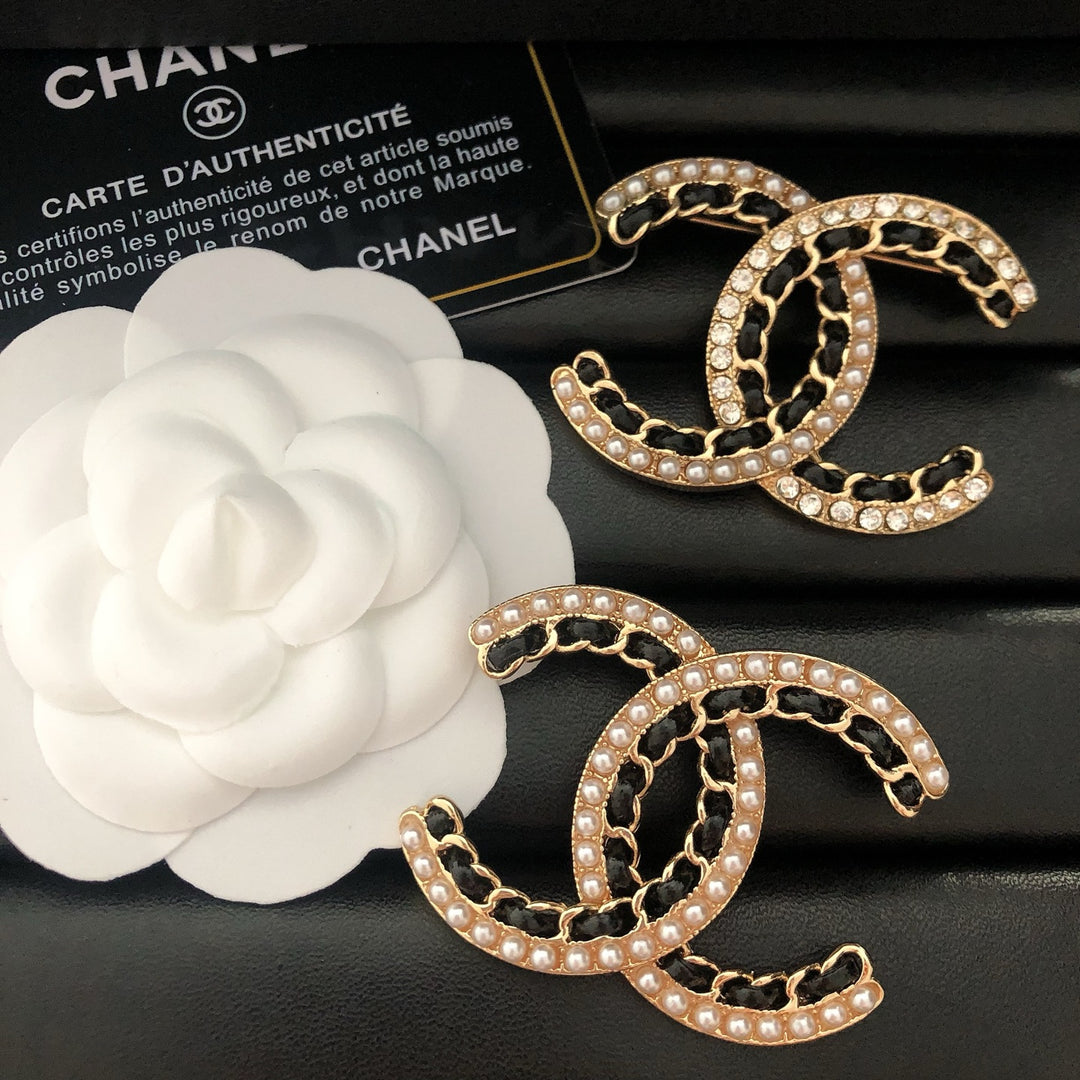 Pearl - Adorned Double C Brooch