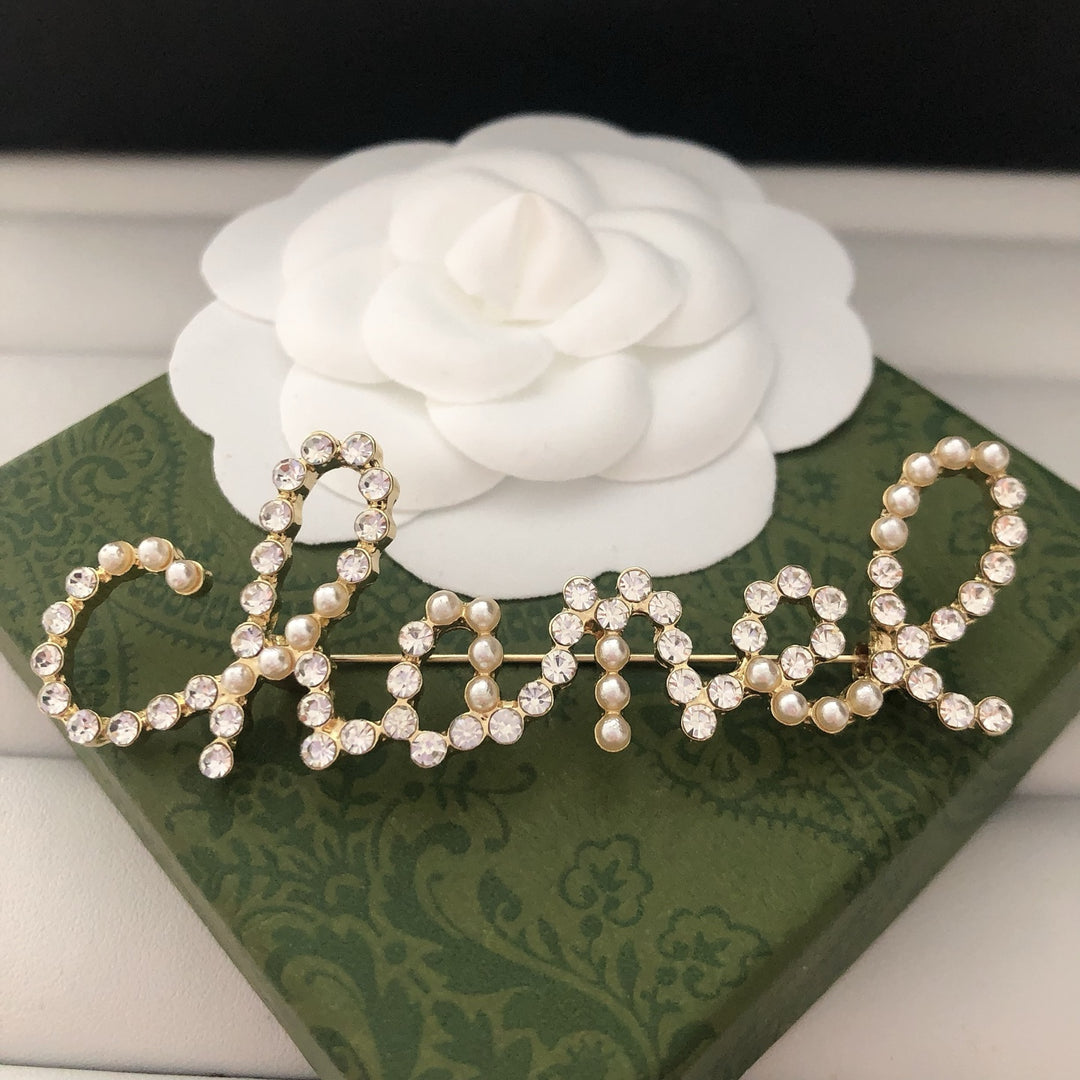 Elegant Pearl - Crystal Logo Brooch