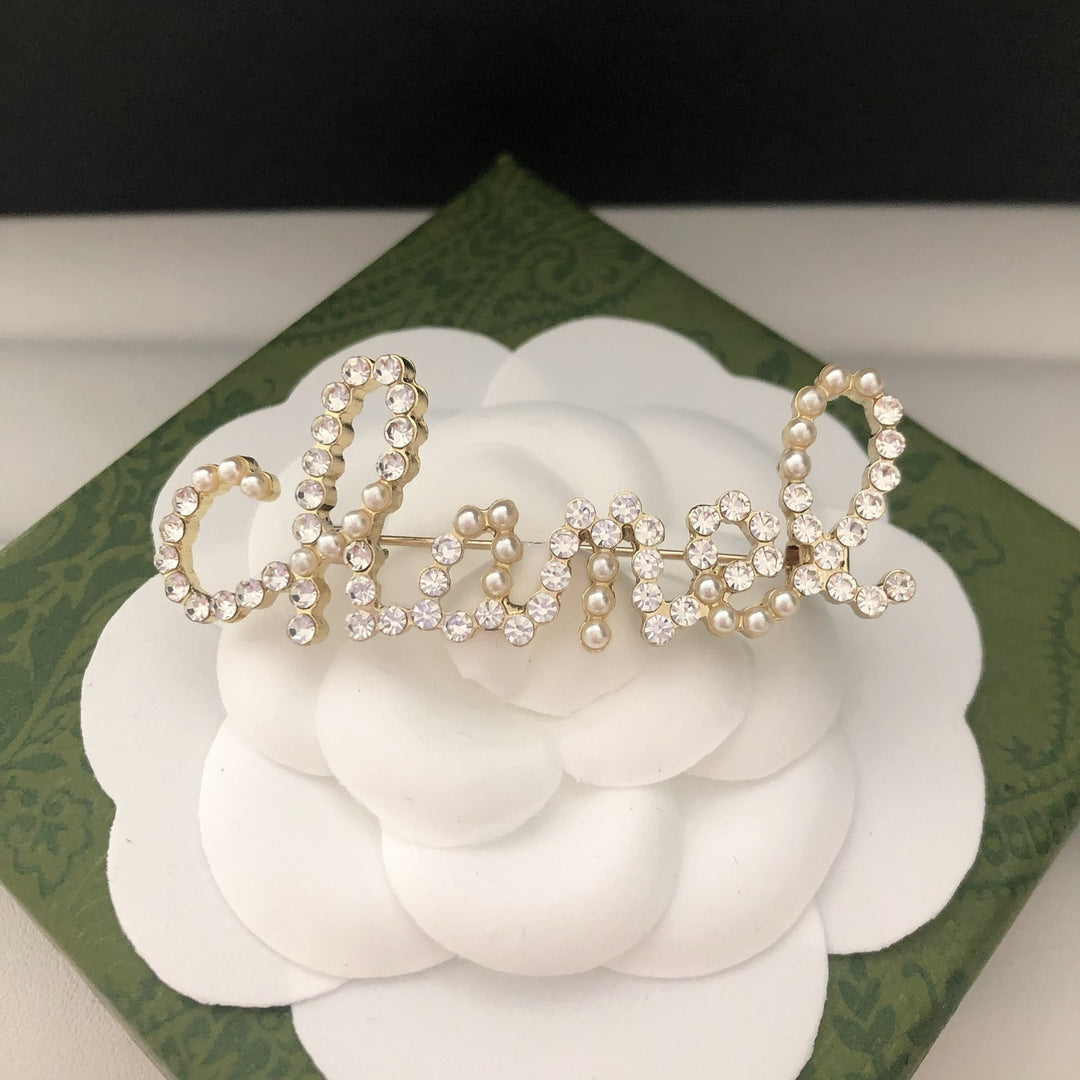 Elegant Pearl - Crystal Logo Brooch