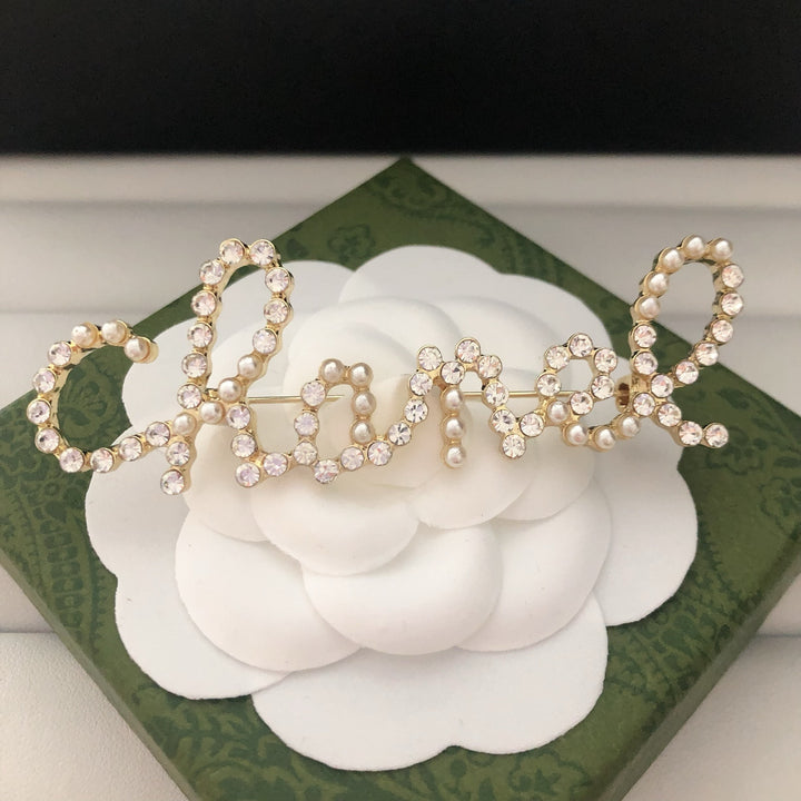 Elegant Pearl - Crystal Logo Brooch