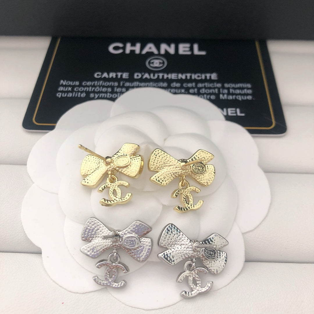 Pearl Bow & Crystal Drop Earrings