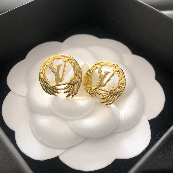Winged Monogram Stud Earrings