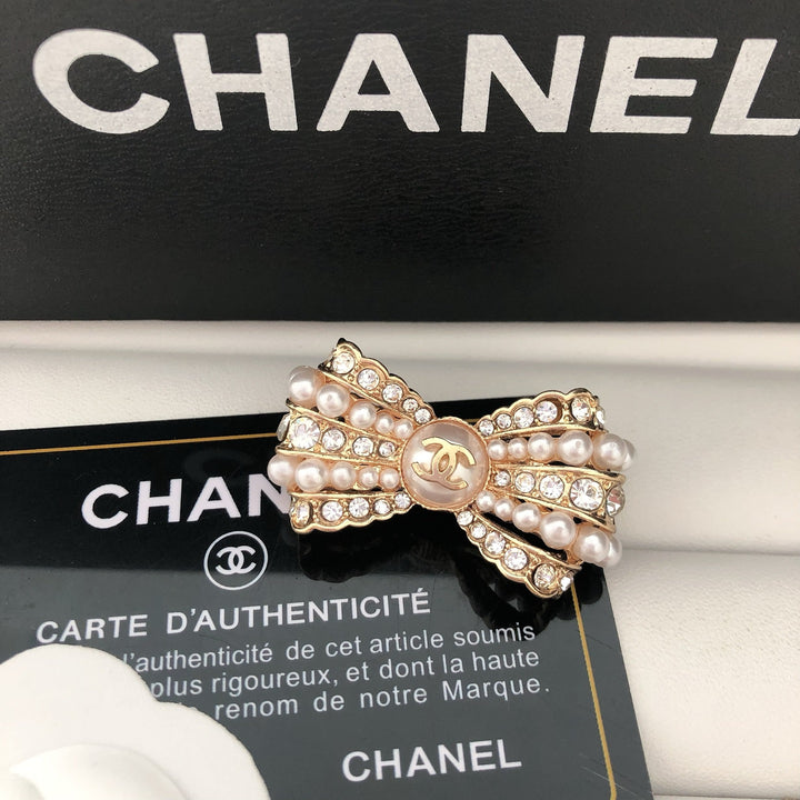 Pearl and Crystal Bow Brooch