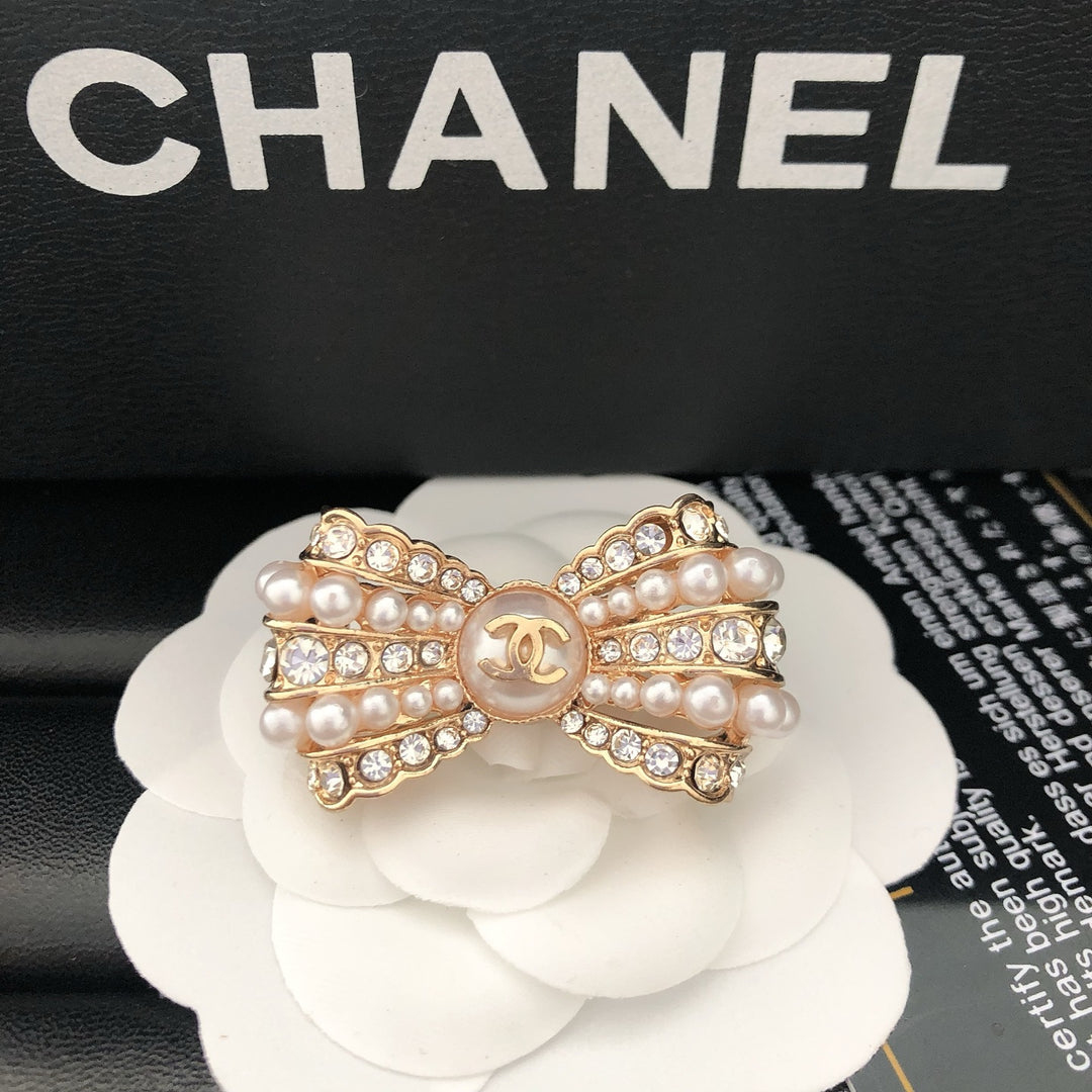 Pearl and Crystal Bow Brooch