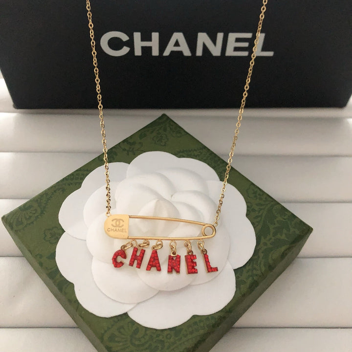 Signature Pin & Letter Pendant Necklace