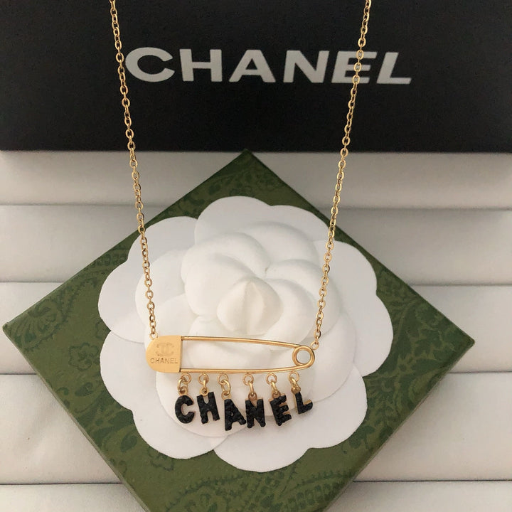 Signature Pin & Letter Pendant Necklace